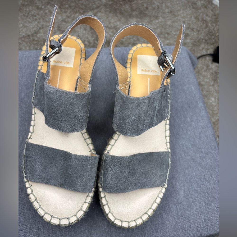Dolce Vita Mauri Smoke Suede Espadrille Sandals Size 7.5 Neutral Beach Boho
